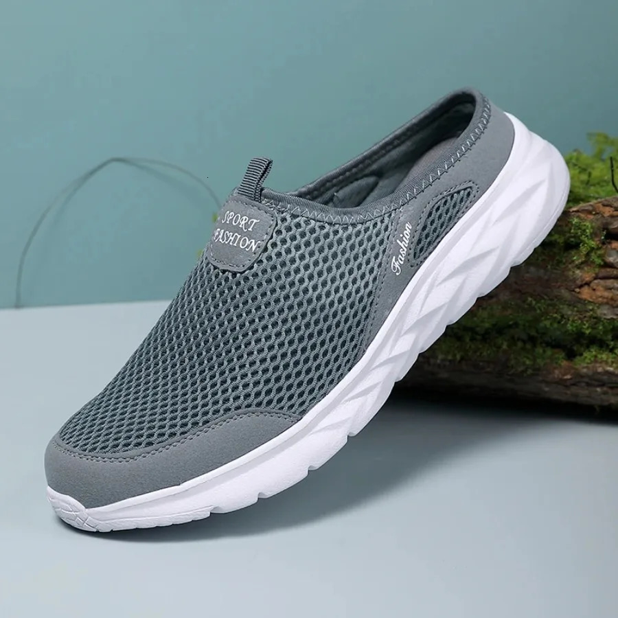Mens Half Slippers Summer Breathable Mesh Mens Shoes Outdoor Casual Walking Shoes Large Flat Light Mesh 250624
