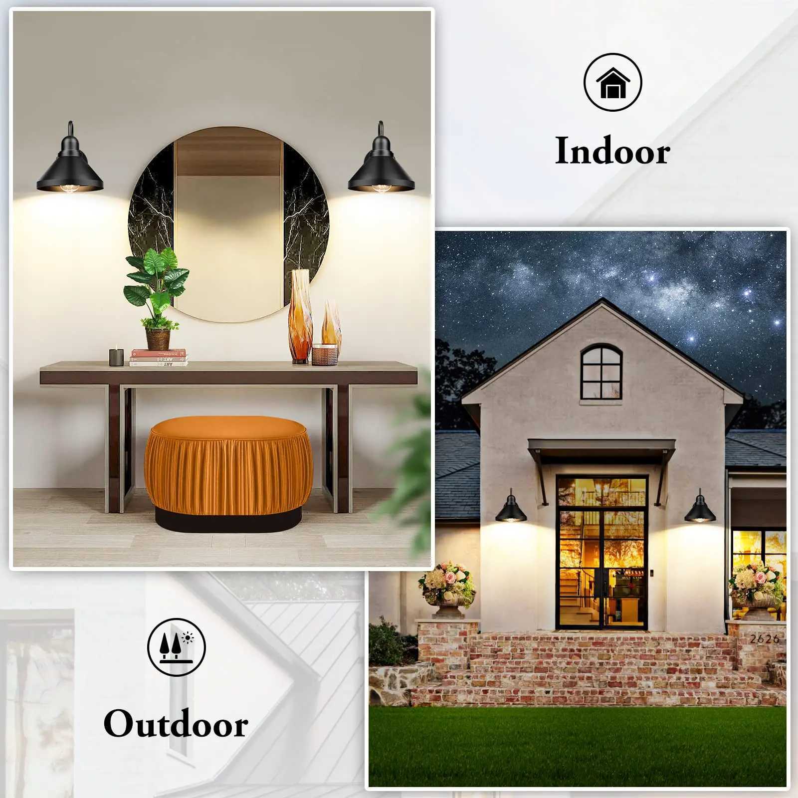 Gooseneck Outdoor Light Fixtures 2-Pack Farmhouse Barn Lights for Porch Industrial Black Exterior Wall Sconce E26 BaseXJ250624