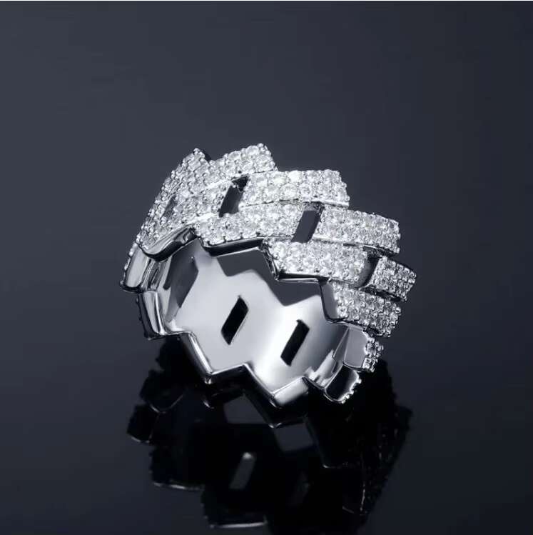 YuyingGems 14mm Moissanite Diamond Iced 925 Silver Prong Cuban Ring