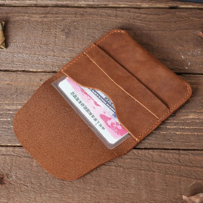 Simple Genuine Leather Card Holder Creative Retro Casual Mini Purse Wallet Crazy Horse Leather Small Business Cards Storage Case 250624