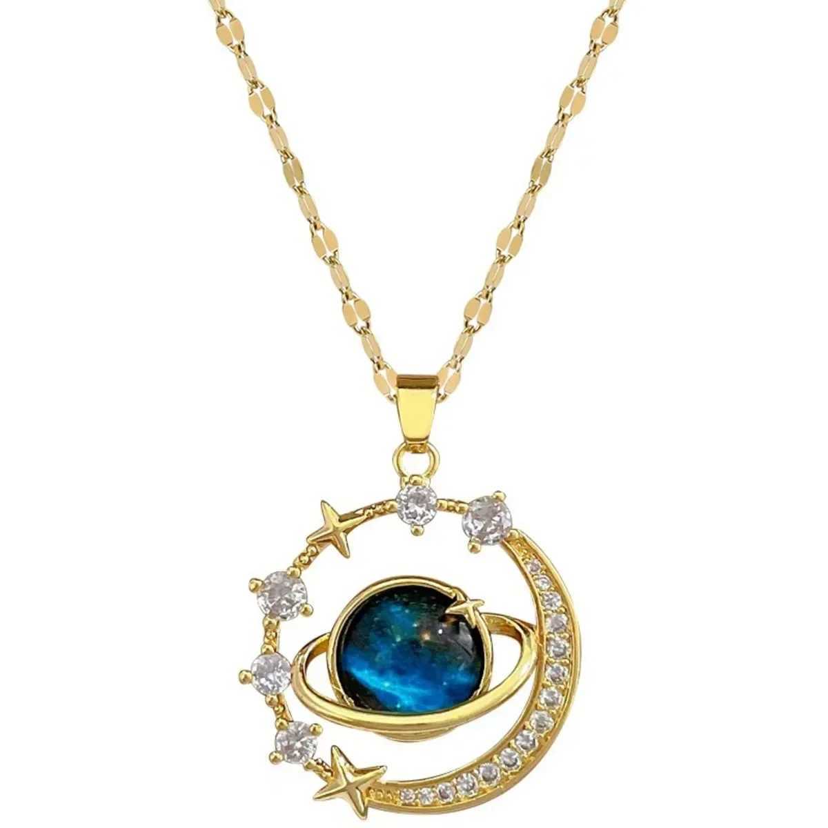 Luxury Titanium Steel Star Series Necklace Gold Tone planet Moon Astronaut Pendant TrenDY Celestial Jewelry Gift for Women V250625