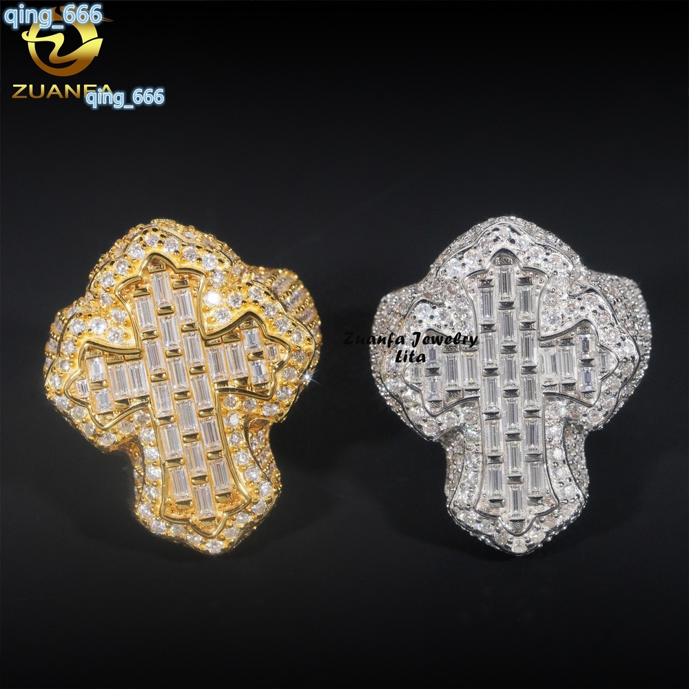 Wholesale Price Top Quality Iced Out Jewelry 925 Sterling Silver Mens Hip Hop Moissanite Cross Ring