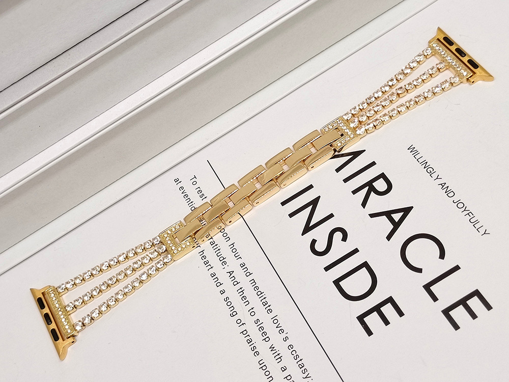 Luxury Premium Three-Link Stainless Steel Rhinestone iWatch Band Trendy Fashion Designer Strap for iWatch Series 1-10 SE Glamorous Accessory