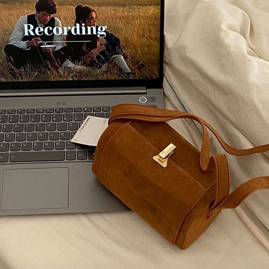 Vintage Suede Box Shoulder For Women Cover Small Square Crossbody Bag Classic Solid Color Underarm Bags Design Totes