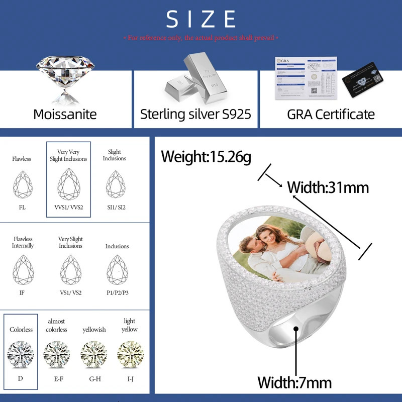 Hip Hop Personalized Custom Po Rings Fashion Jewelry Men Hand Jewelry 3 Material Be Chosen Iced Out Bling Memory Gift 2025 250624