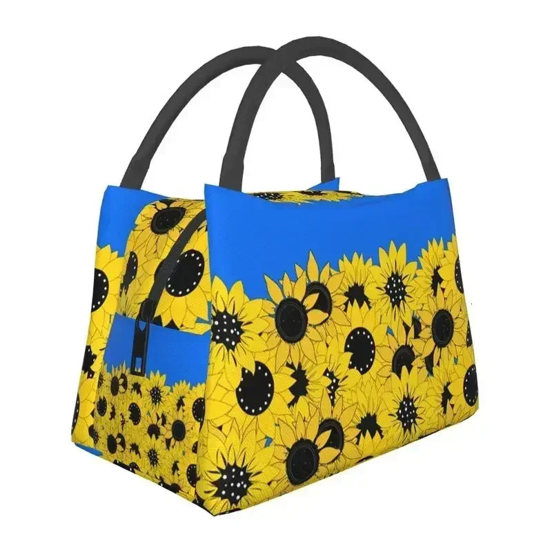 Blue Sunflower Printed Insulated Lunch Bags for Outdoor Picnic Flag Resuable Thermal Cooler Bento Box Women 250624