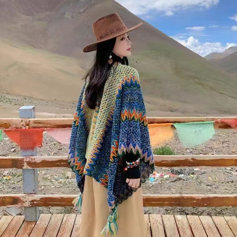 K1127 New style shawl cape for women Tibet travel ethnic style accessories outer wear Dali Lijiang dual-use Qinghai grassland cape