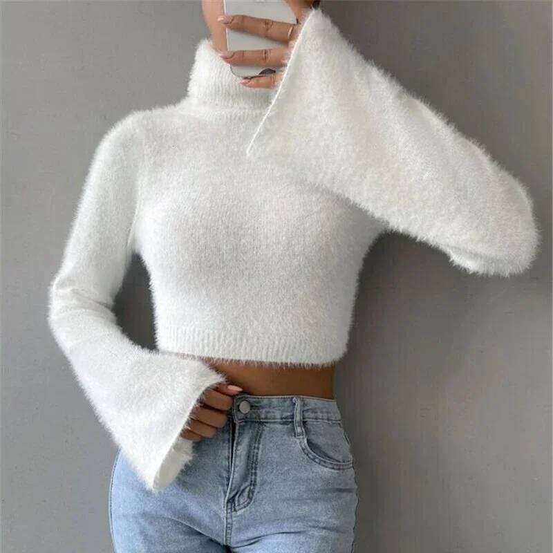 2024 New Vintage Haruku Long Sleeve Women Autumn Winter Knitwear Soft Warm Tops Chic Solid Femme Sweater