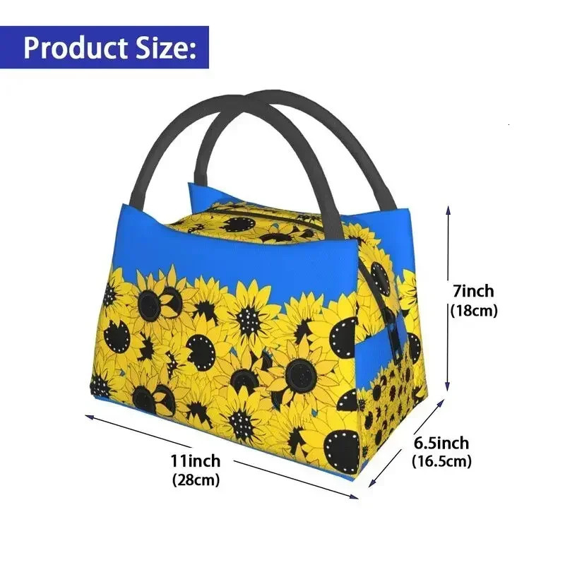 Blue Sunflower Printed Insulated Lunch Bags for Outdoor Picnic Flag Resuable Thermal Cooler Bento Box Women 250624