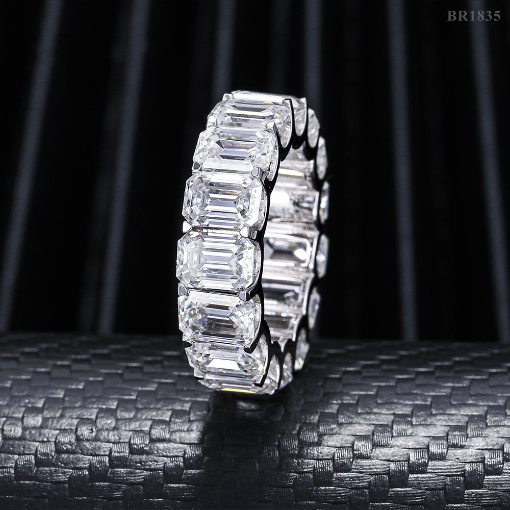 Personality Fine LUxury Jewelry Full Emerald Cut Diamond Rings S925 Sterling Silver VVs1 Moissanite Ring Band of Wedding