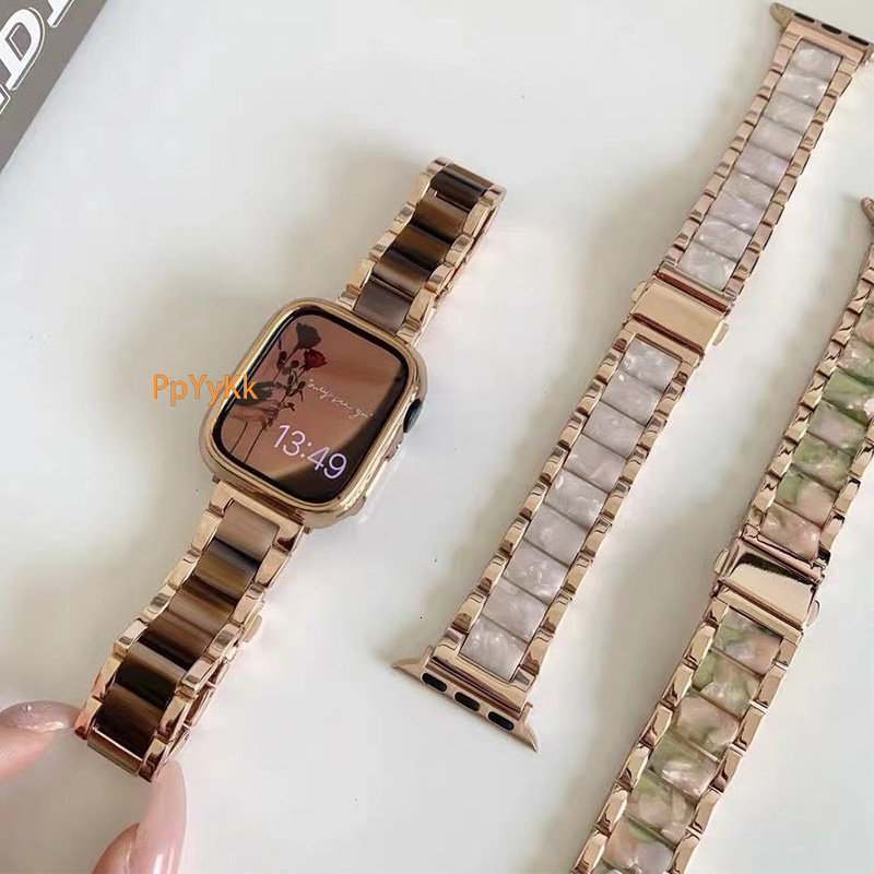 Luxury Premium Three Row Resin Metal Straps for All Series of Apple iWatch iWatch 9-1 SE