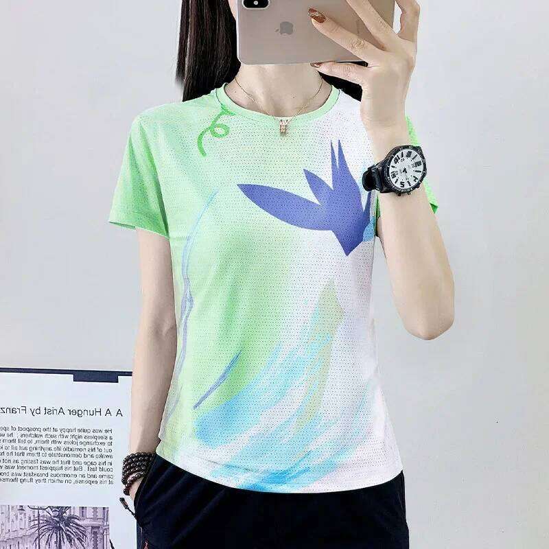 Quick Dry Summer Cool Women's Breathable Slimming Casual Simple Fashion Soft Comfortable Short Sleeve Crew Neck T-shirt