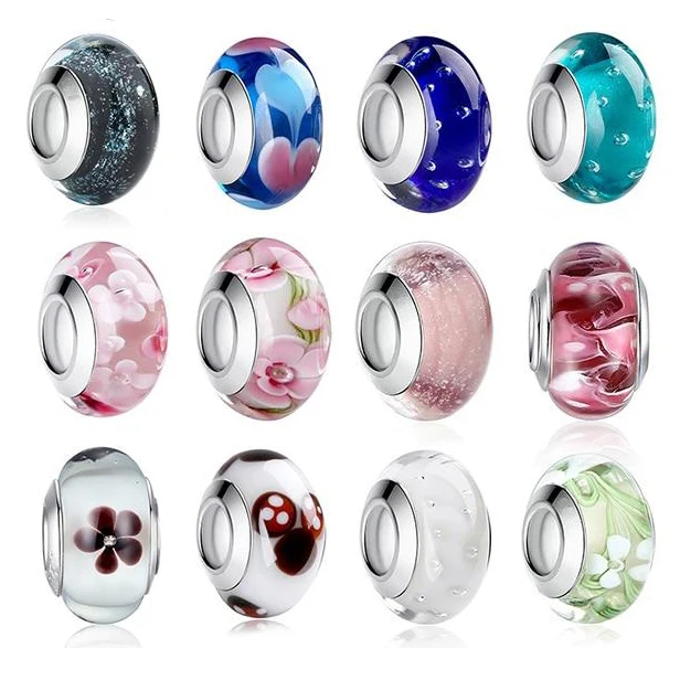 New Arrival Pink Luminous Murano Glass Beads Flower Colorful Charms Beaded Fit Original Bracelet Pendant DIY Jewelry Making Elegant Bracelet Pendants