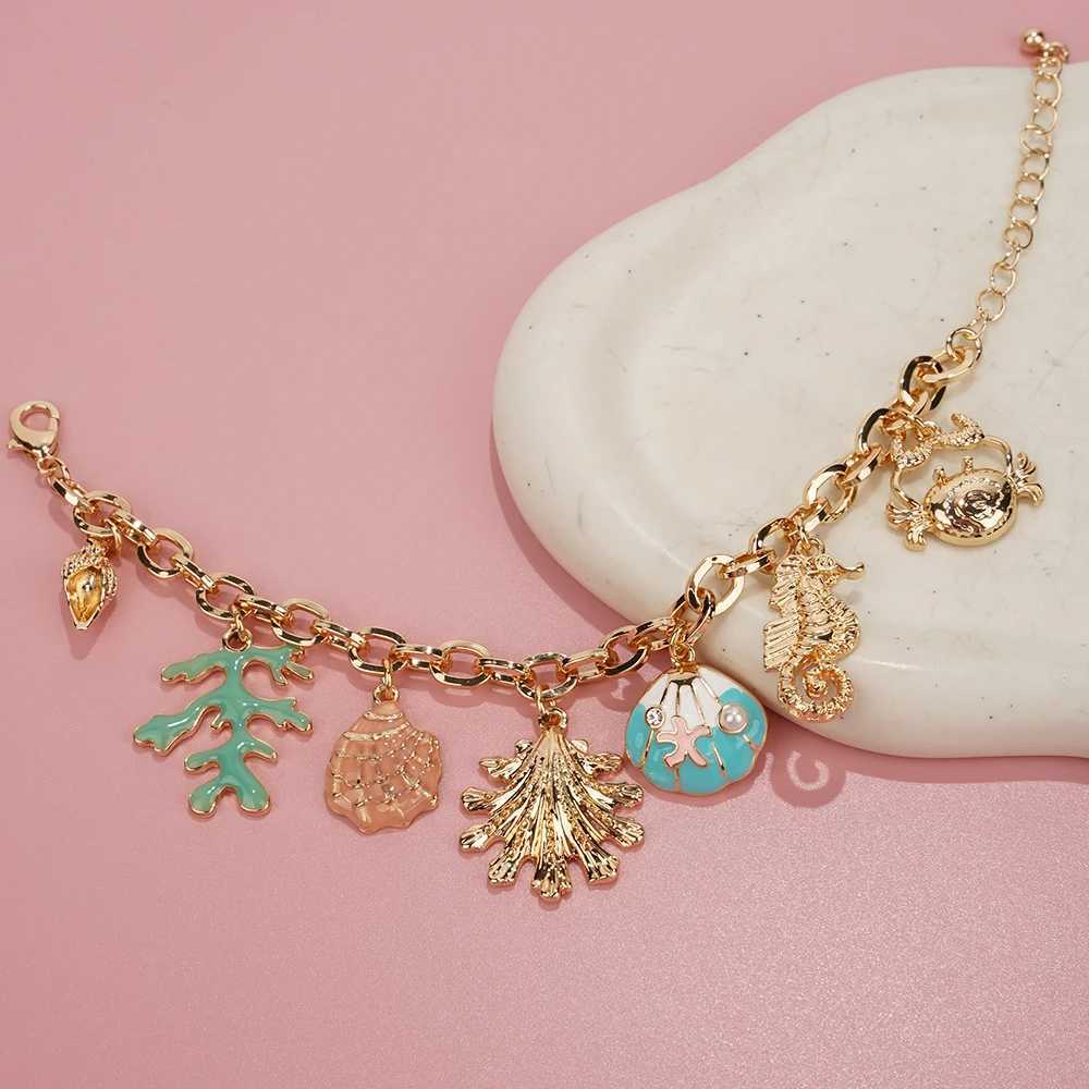 Fashion Colorful Starfish Shell Conch Bracelets For Women Gold-color Chain Bangle Ocean Wristband Summer Beach Jewelry X250625