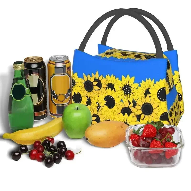 Blue Sunflower Printed Insulated Lunch Bags for Outdoor Picnic Flag Resuable Thermal Cooler Bento Box Women 250624