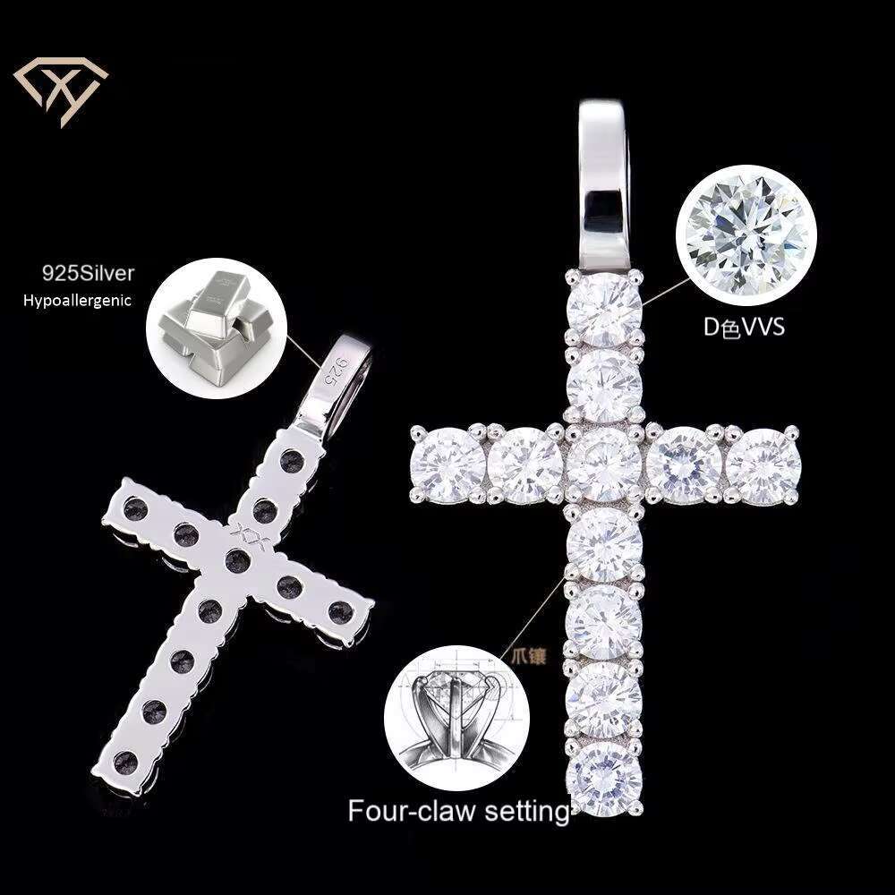 2025 new high-end niche S925 silver inlaid moissanite cross gold-plated platinum pendant cross-border quality jewelry