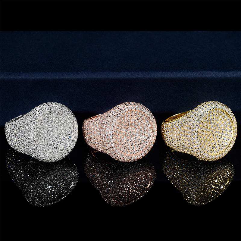 Hot Sale Round Shape Moissanite VVS Pass Diamond Test 925 Sliver Gold Plated Men's Moissanite Diamond Hip Hop Iced Out Rings