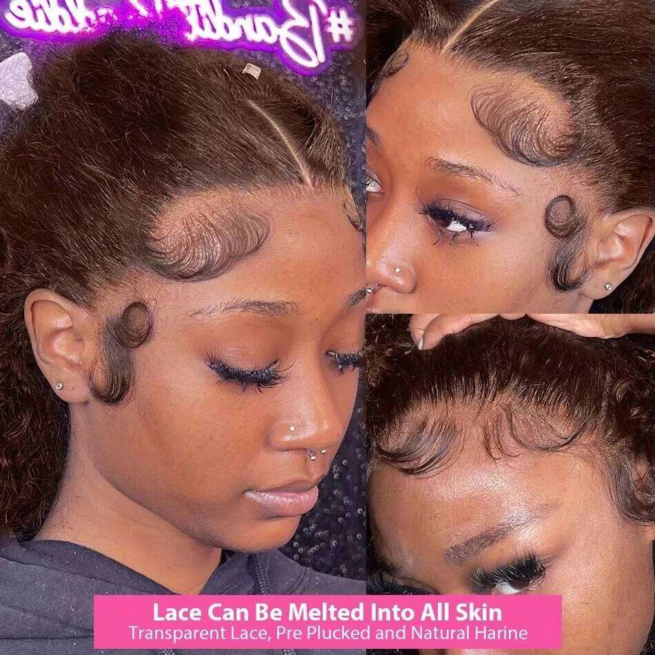 13X4 Chocolate Brown Curly Front Colored 100% Human Hair Wigs Pre Plucked Deep Wave 13X6 Hd Lace Frontal Brazilian Wig