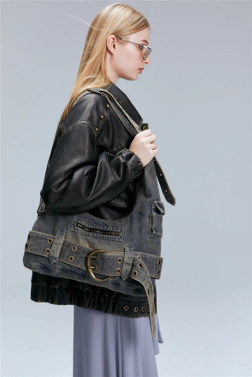 Large capacity Women handbag Fashion Denim Single female Shoulder Crossbody Bag Casual Rivets ladies big Armpit bag 250624