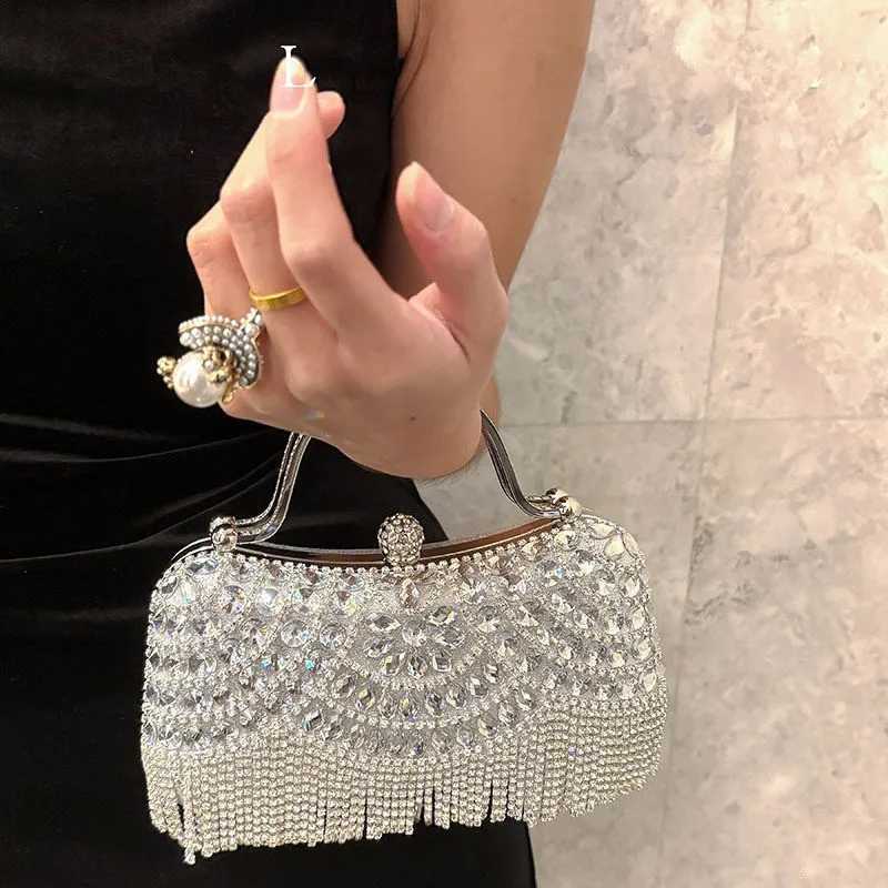 Diamond Evening Clutch Bag Golden Tassel Handbag Boutique Novelty Metallic Rhinestone Purses And Handbags Bridal Wedding Party M250625