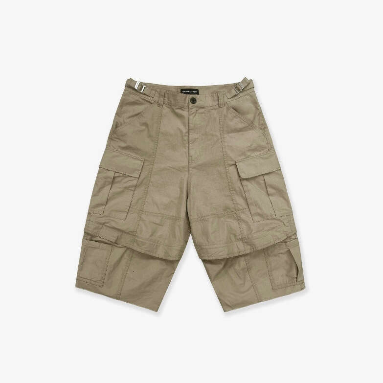 New European Streetwear Loose Fit Deconstructed Zipper Patchwork Cargo Men's Camouflage Shorts