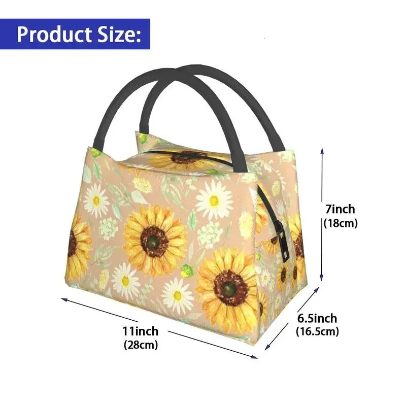 Sunflowers And Daisies Insulated Lunch Bags for Floral Flower Portable Cooler Thermal Food Lunch Box Outdoor Camping Travel 250624