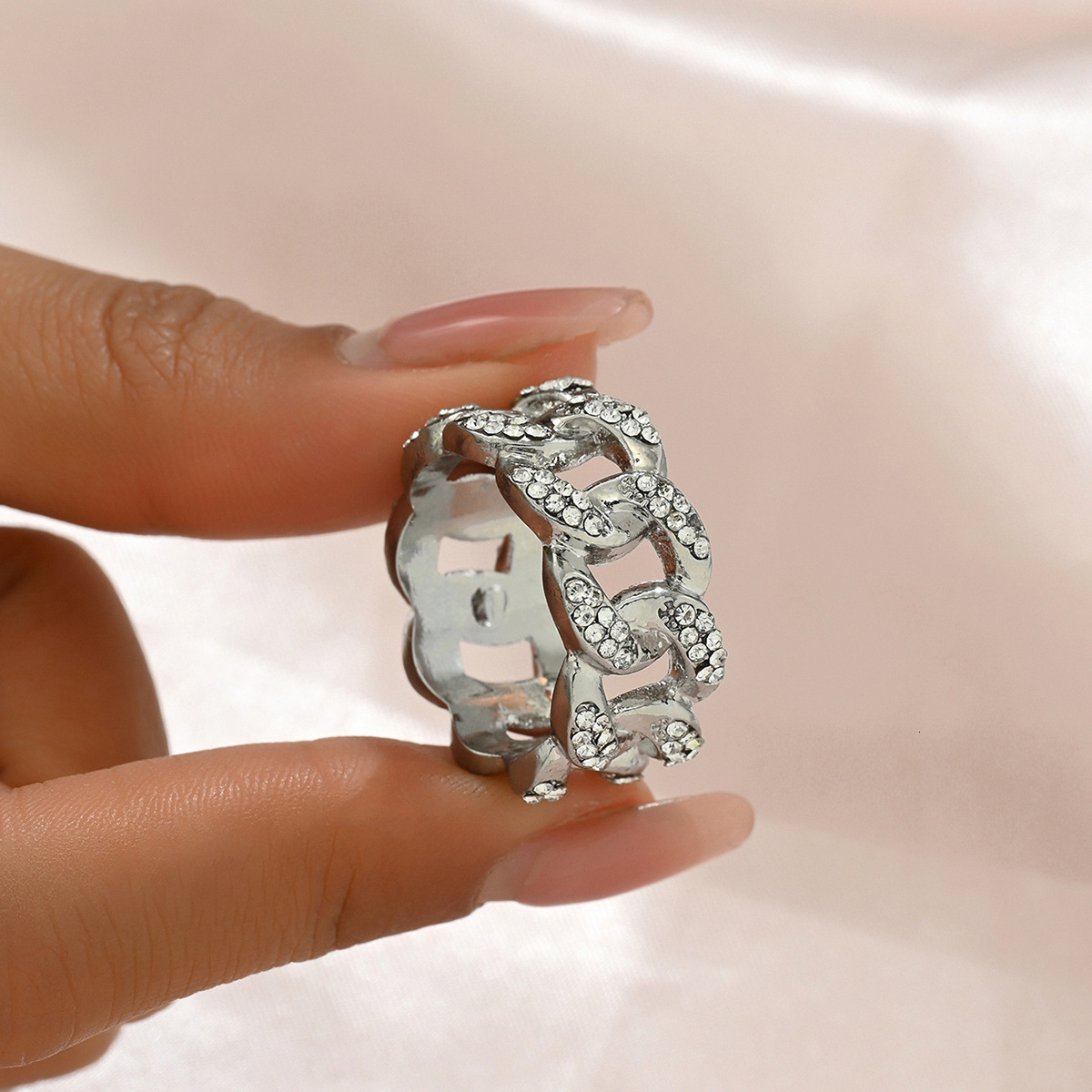 New Korean And Japanese Style Simple Band For Women Cross Inlaid Design Index Finger Ring