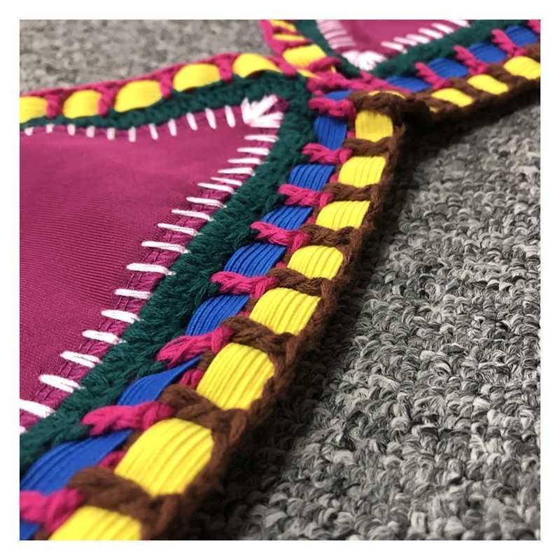 Female Blue Swimwear Black Crochet Elastic Bikini Set Sexy Women Handmade Crochet Purpleish Red Patchwork Swimsuit Knit Biquini XJ250624