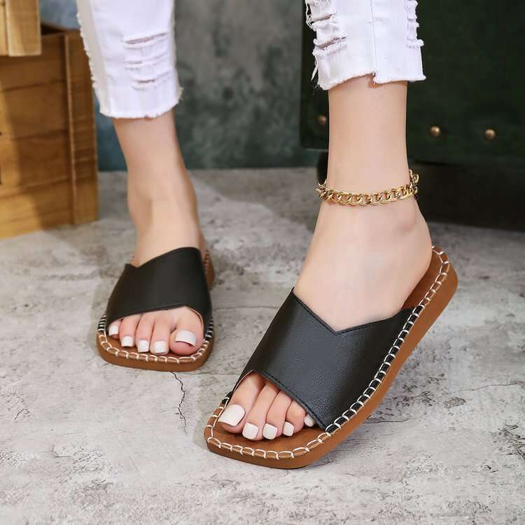 Plus Size Versatile Open-Toe TPR Slippers 2025 Summer New Flat Wedge Women's Sandals
