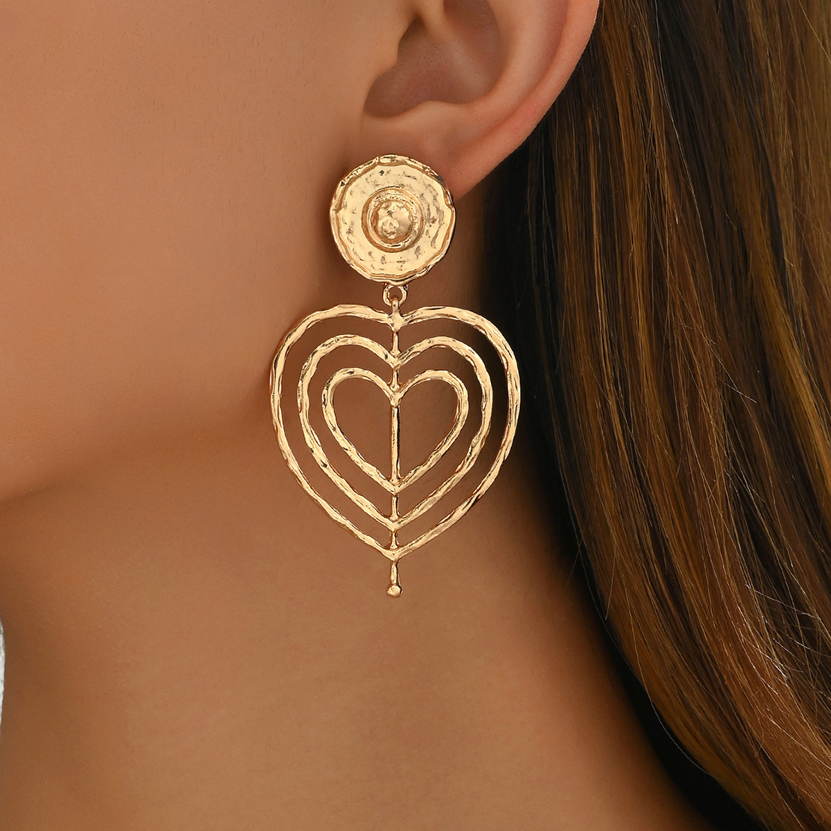For Women Heart Geometric Small Multiple Layers High End Design Stud Earrings Ear Jewelry