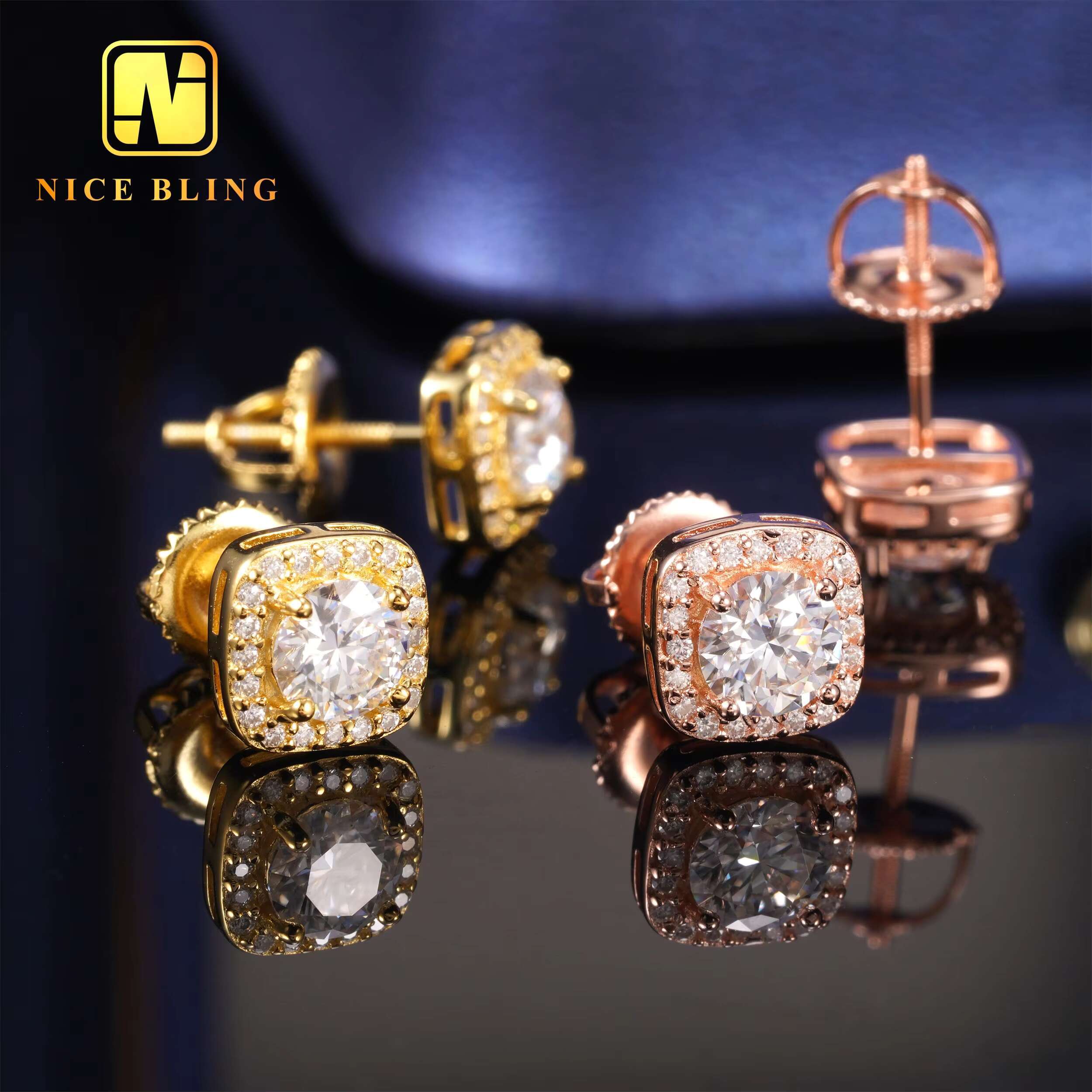 Hot Selling Cheap Price Cluster Moissanite Earrings 925 Sterling Silver Hip Hop Jewelry Square Ear Studs Pass Diamond Tester
