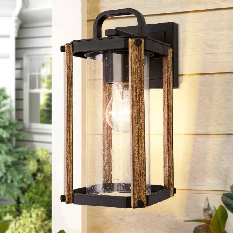 Outdoor Wood Grain Porch Lights Indoor Wall Light Wall Lamp for Front Door Yard Patio Garden XJ250624