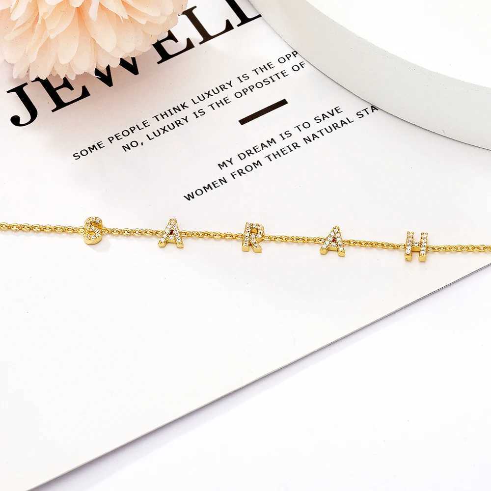DODOAI Cust 6mm Zircon Letter Bracelet Personalized Crystal Shining DIY Name Jewelry A-Z 26 Gold Letter Pendant Bracelet Gift X250625