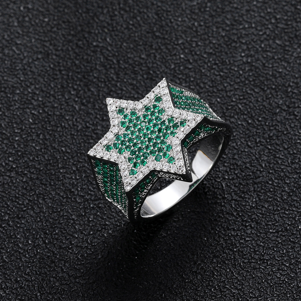 Moissanite Ring Five Point Star Hexagon Ring Iced Out Bling Bling Unique Trendy Hip Hop Accessory Passes the Diamond Tester