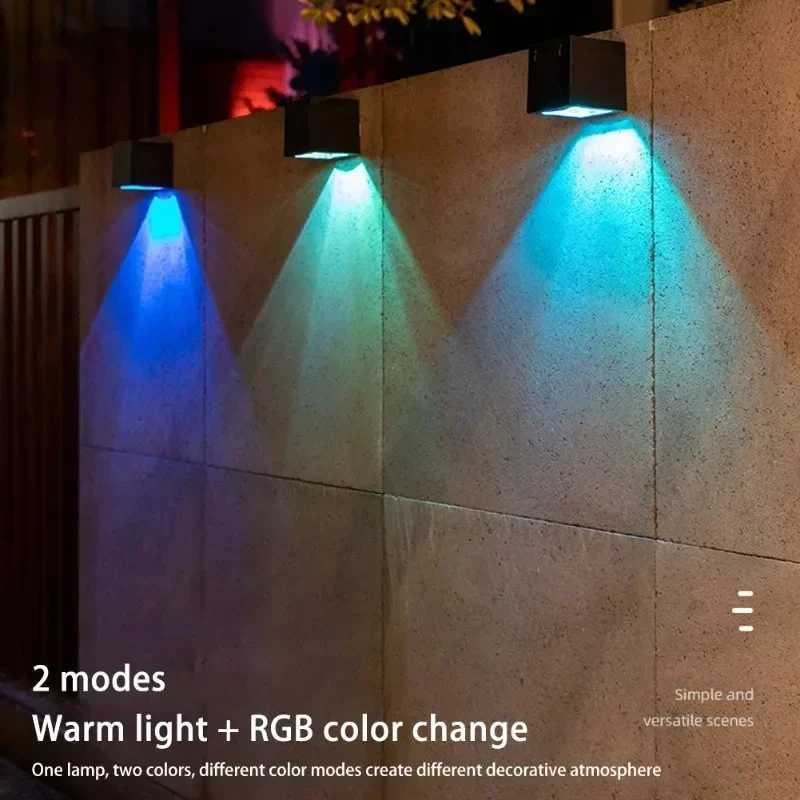 Outdoor Solar Wall Light 2 Lighting Modes Warm White/RGB Square Modern Solar Lights for House Porch Garden Patio Fence Decor XJ250624