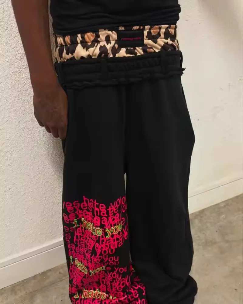 Vintage Print Double Waist Joggers Men Pants Fashion Hip Hop Streetwear Men Baggy Pants Sweatpants Casual Trousers Men Clothing X250625