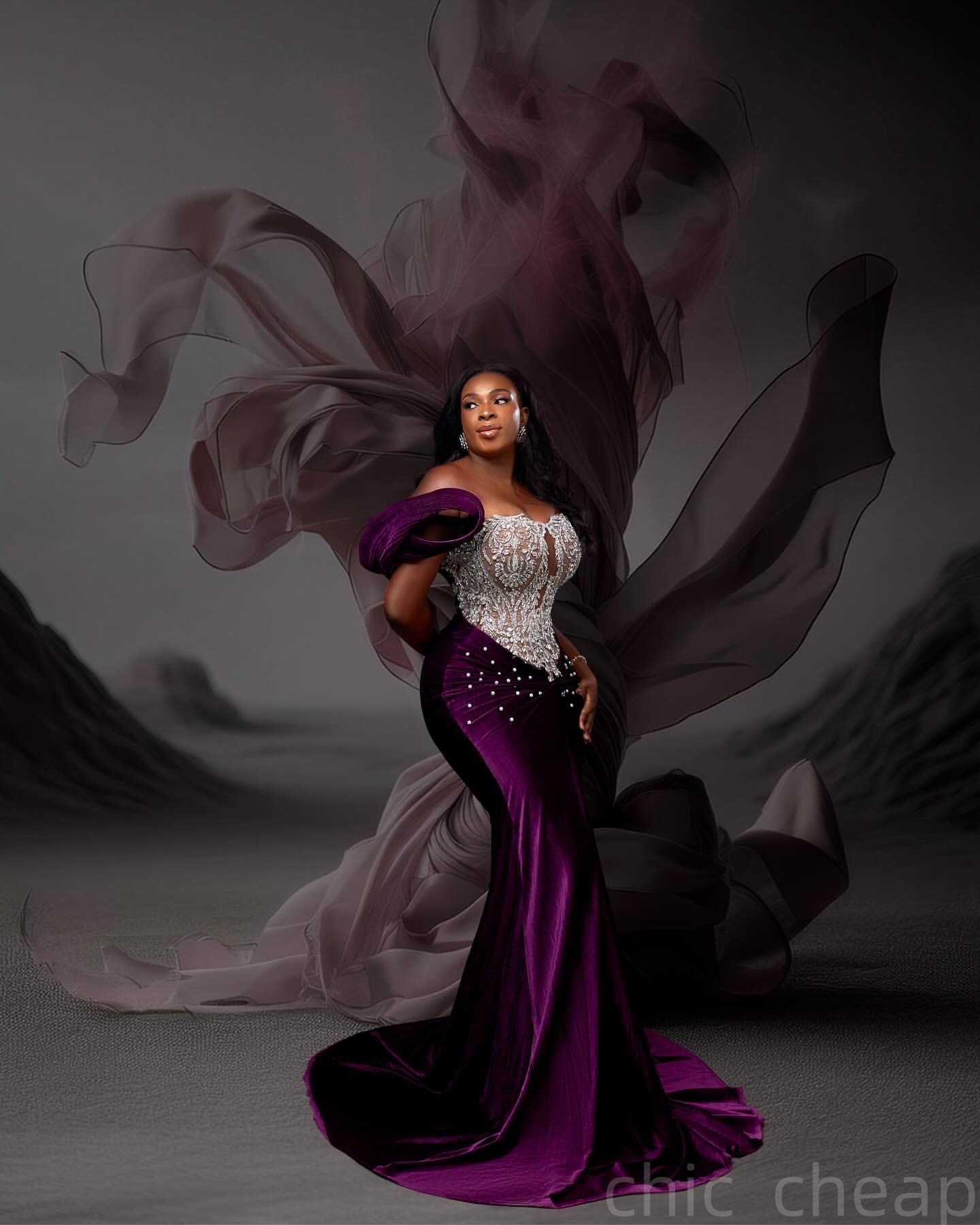Purple Mermaid Prom Dresses 2025 Velvet Pearls Lace Crystals Evening Formal Party Second Birthday Engagement Gowns Plus Size Dress For Special Occasio