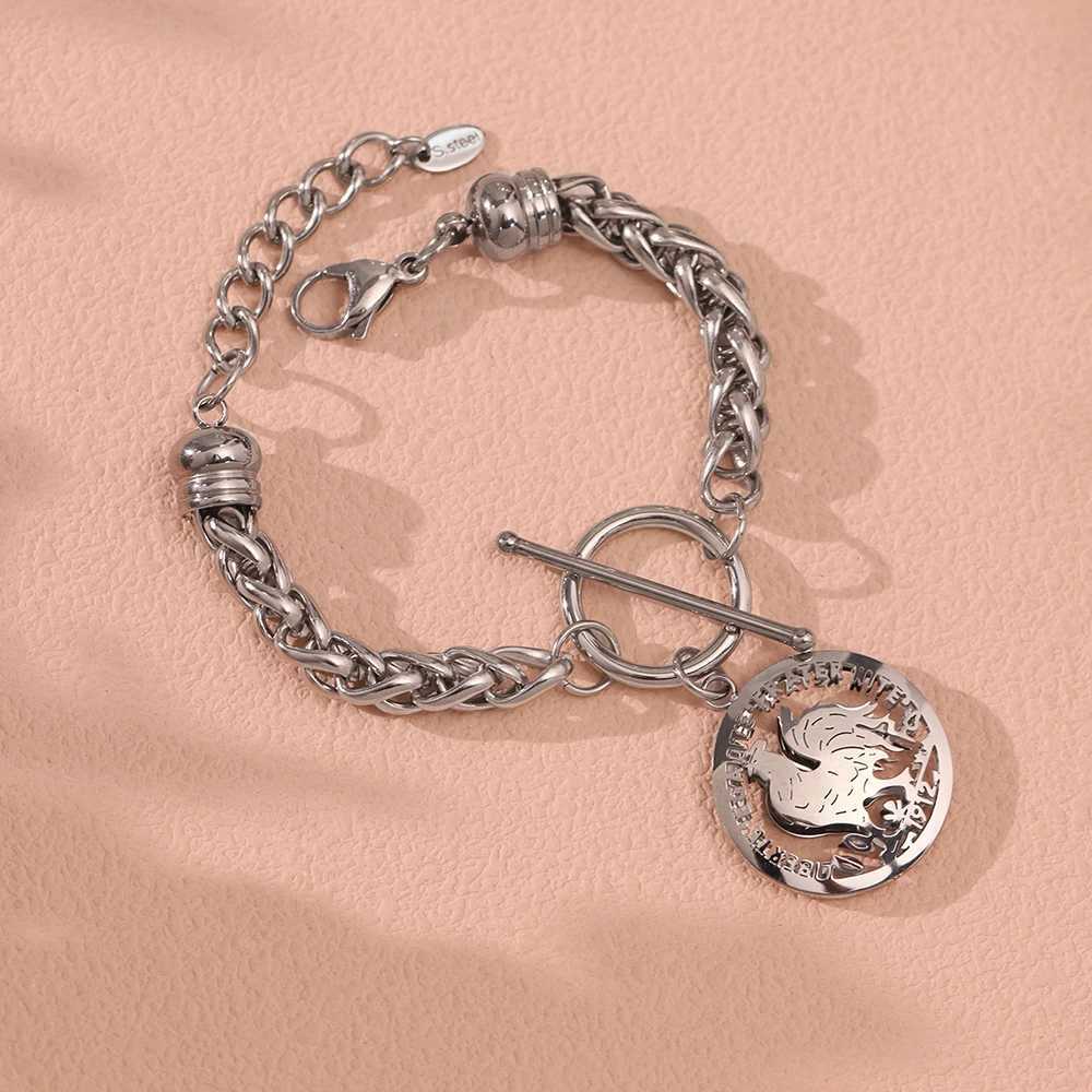 Fashion 316 Stainless Steel Thick Chain Gold Color Bangle Wens Fashion Round Chicken Pendant Bracelet Ladies Luxury Jewelry X250625