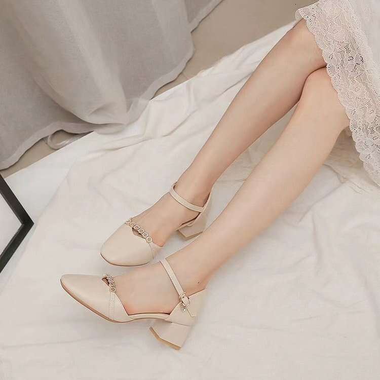 Women's Elegant Peep-Toe Sandals 2024 Spring Summer New Chunky Heel One-Strap Versatile Fairy Style High Heels Hollow Single Shoes