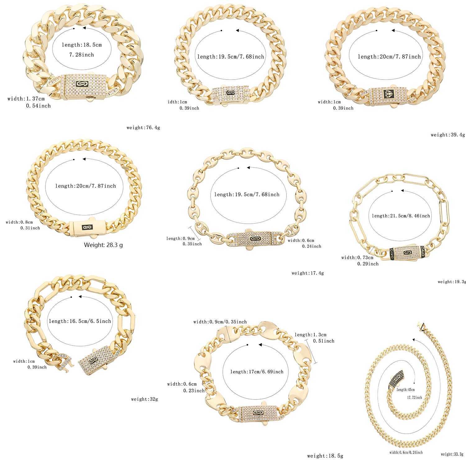 14K Monaco new chain for men and women brass cubic zirconia fashionable Monaco bracelet for men and women X250625