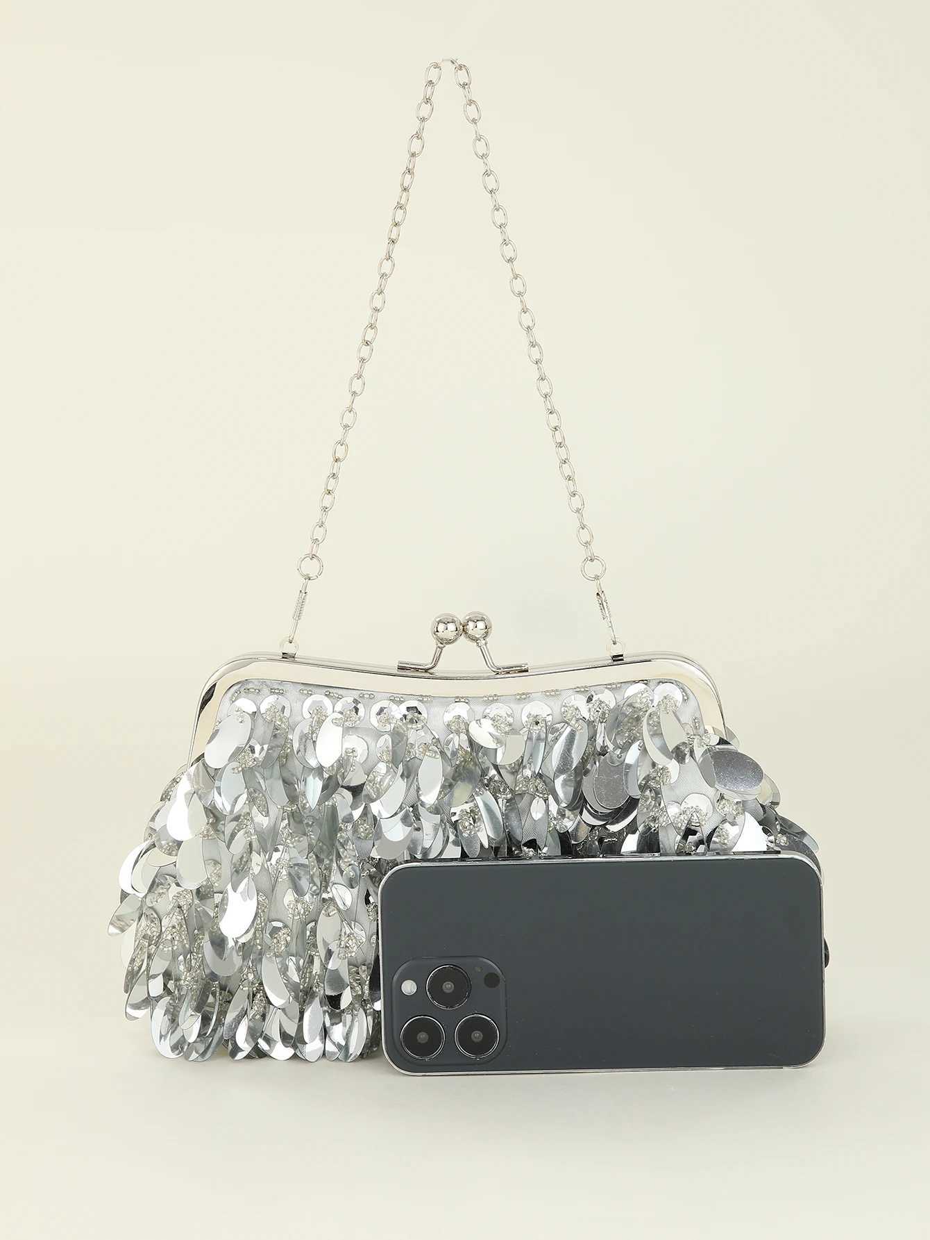 Handmade Solid Sequin Crossbody Clutch Evening Bag for Wedding and Party M250625