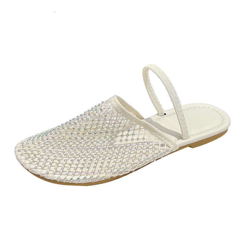 2024 Summer New Large Size Women's Closed-Toe Flat Lazy Slippers Hollow Mesh Woven