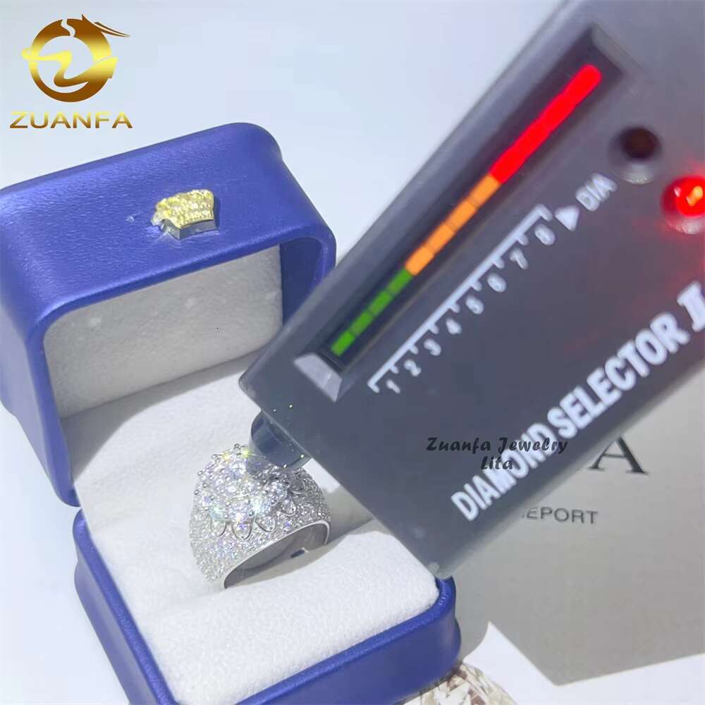 New Arrival Fine Jewelry 925 Sterling Silver Iced Out Diamond Hip Hop Mens Moissanite Ring