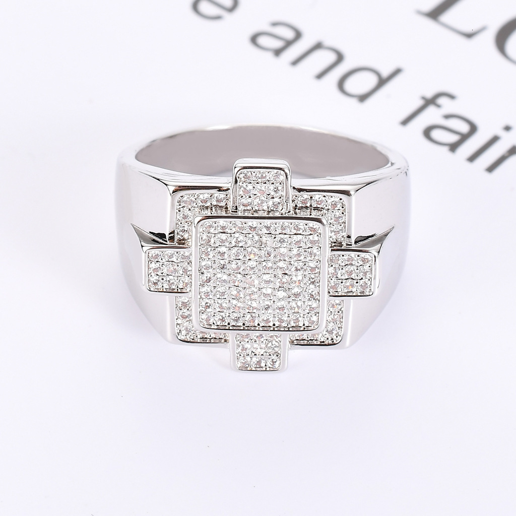 New Hip Hop Couple Rings Moissanite Creative Geometric Diamond Studded Trendy Fashion Rings Pass the Diamond Tester