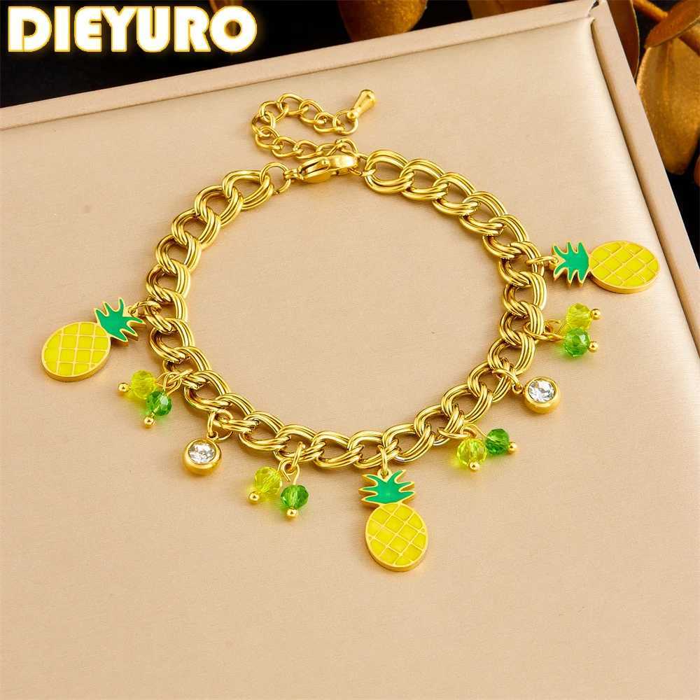 DIEYURO 316L Stainless Steel Pineapple Zircon Pendant Bracelet For Women New Trend Fashion Hand Chain Jewelry Holiday Gift X250625