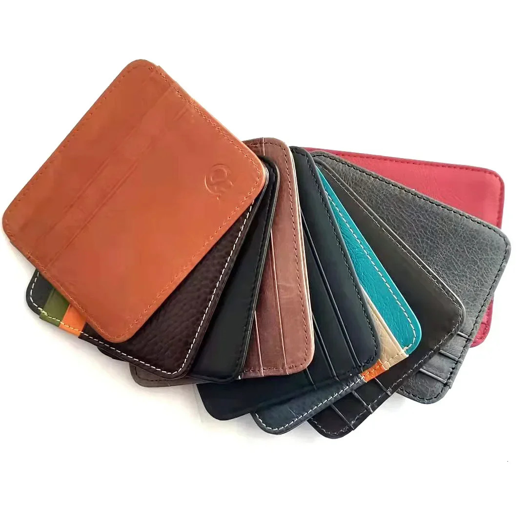 Retro First Layer Cowhide Leather Card Bag with 7 Card Slot Super Thin 100% Real Leather Bank Card Holder Coin Purse Sort Wallet 250624