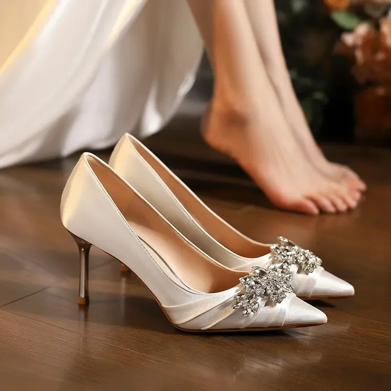 High Heels Pointed Toe Shoes Woman Lace-Up Navy Blue Pumps Sexy Sandals Slip on Shallow Mouth All-Match Footwear Spikes 250624