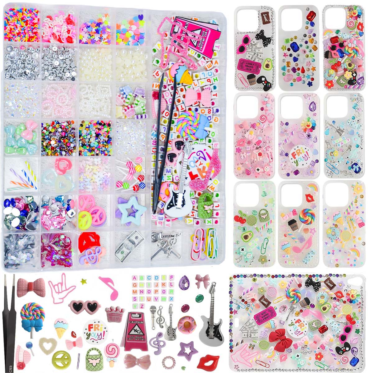 2250pcsDIY bulk resin charm nail art decoration sparkling accessory kit, including star shape, candied fruit design, bow, etc.