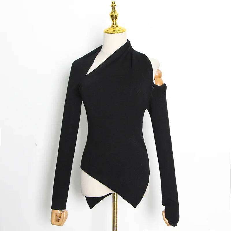 Female Solid Slim Short Sweater Trend Pullover Tops Women Irregular knitwear Autumn/Winter 2022 New Off shoulder