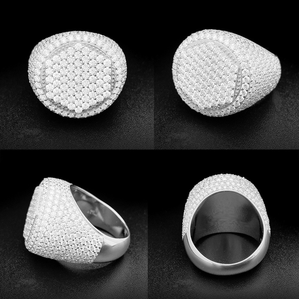 925 Silver Fine Jewelry Luxury Ice Out Moissanite Rings Hip Hop Rapper Rings
